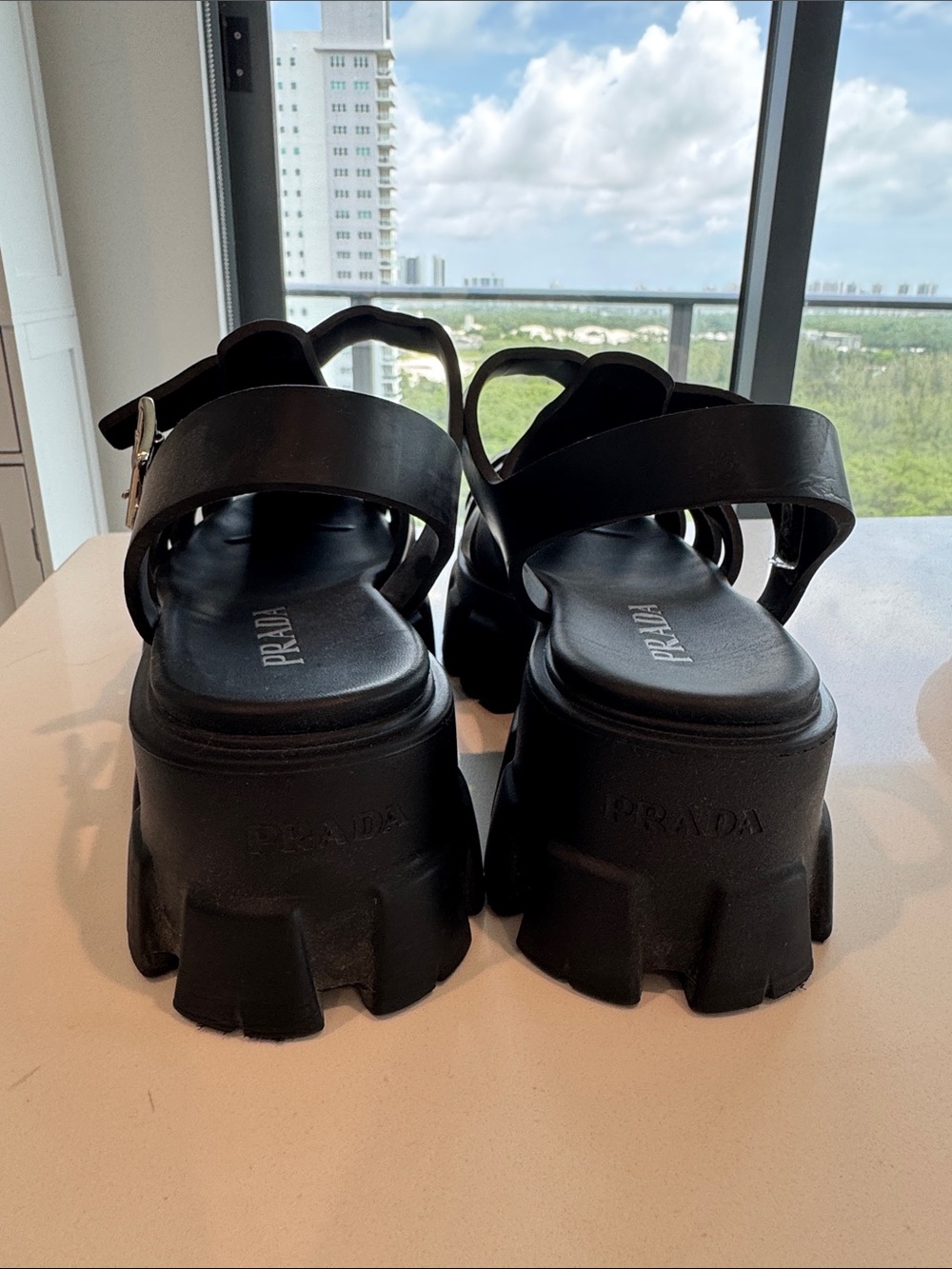 Prada Black Jelly Fisherman Sandals with Logo Plaque - Picture 2 of 4